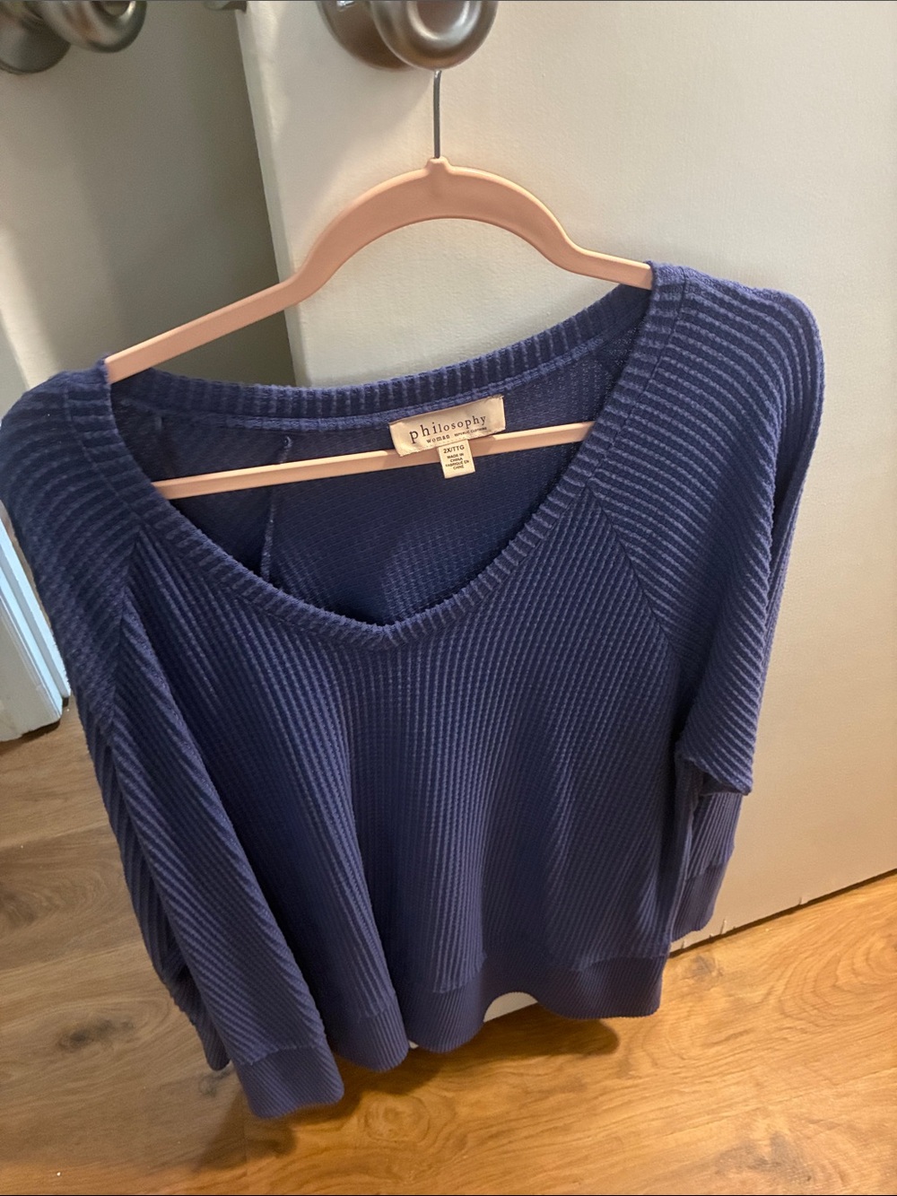Philosophy Deep Navy Ribbed V-Neck Sweater